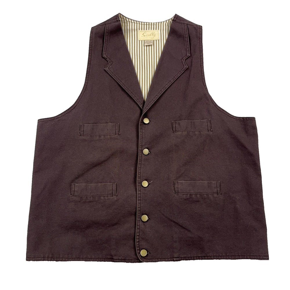 Scully Canvas Western Vest Mens XLT Dark Brown Western Cowboy Duck Canvas Work